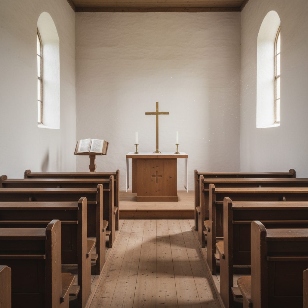Holzkirche mit Kerzen